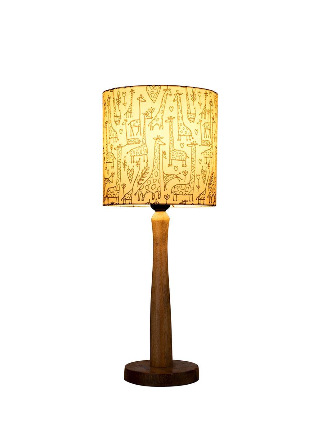 Wooden Brown Table Lamp with Animal Print Shade - Ouch Cart 