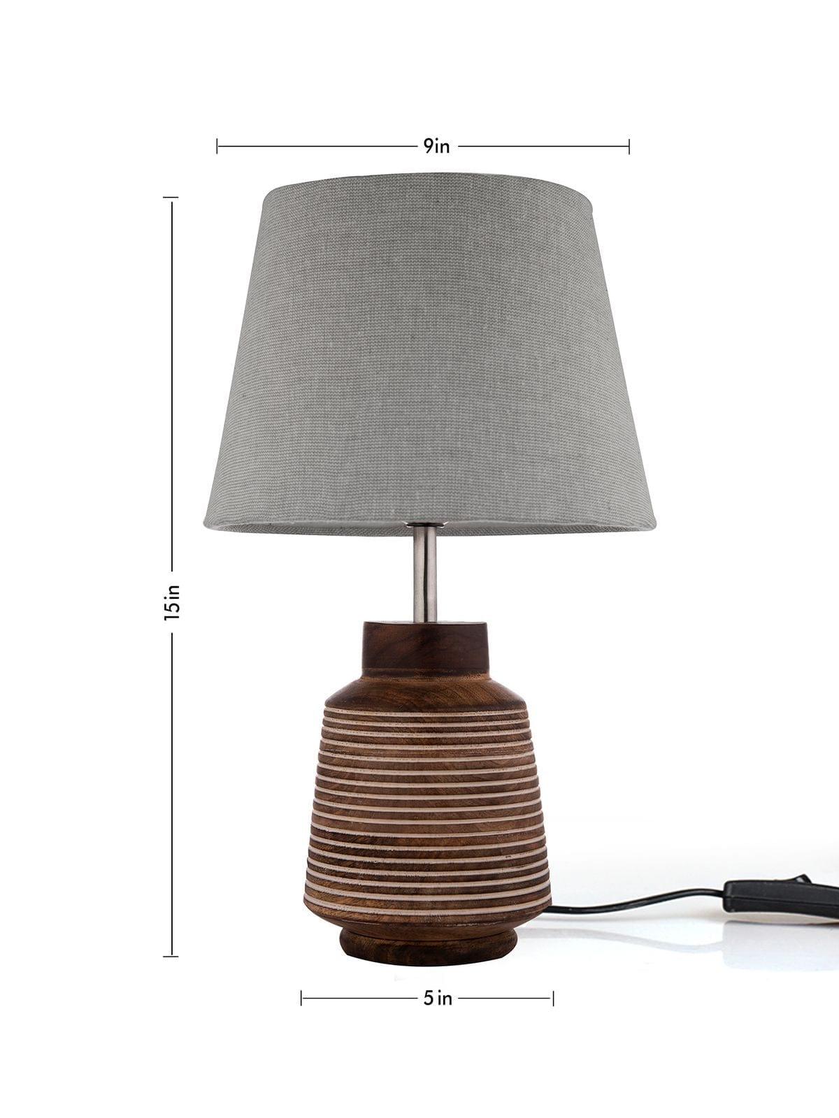 Rustic Ridged Wooden Lamp with Samre Grey Shade - Ouch Cart 