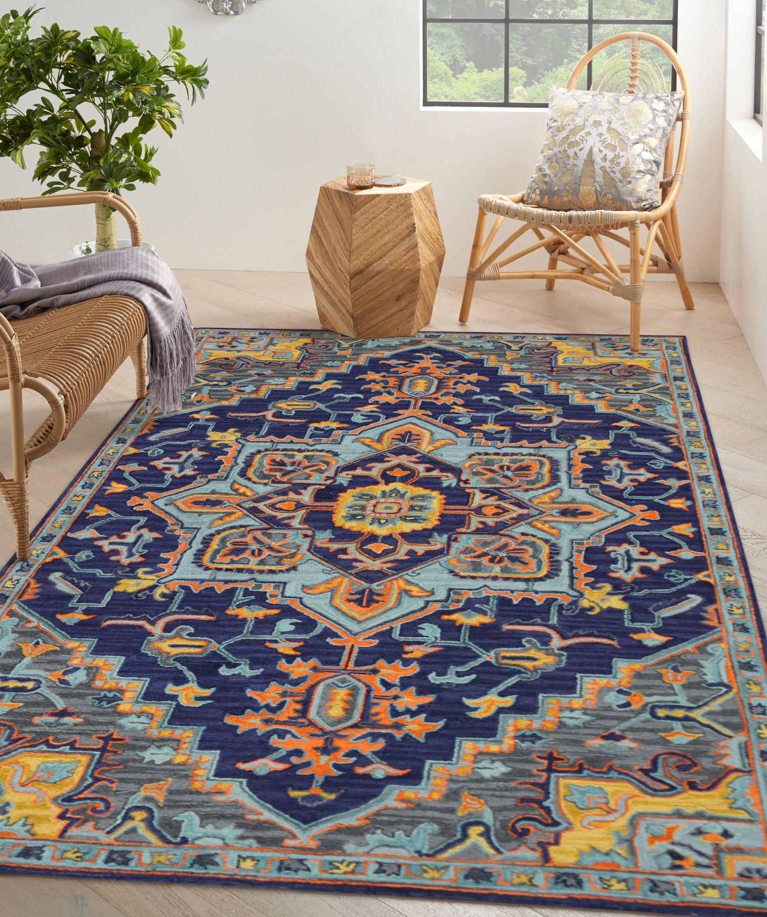 Blue Violet Wool Boho 5x8 Feet Hand-Tufted Carpet - Rug - Ouch Cart 