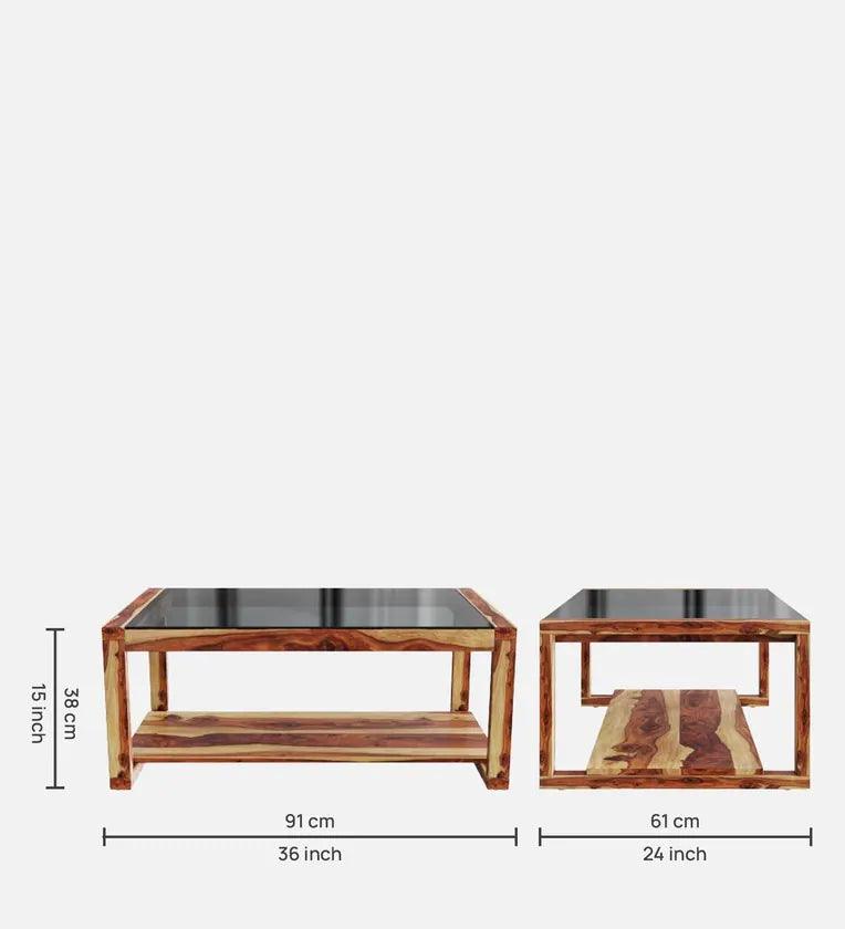 Sheesham Wood Coffee Table In Natural Teak Colour - Ouch Cart 