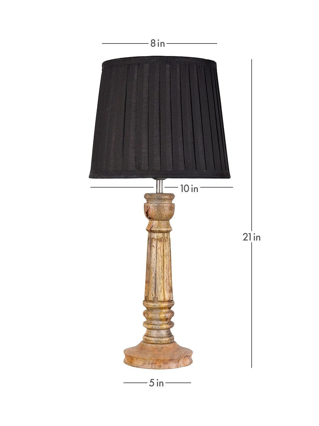 Wooden Pillar Brown lamp with pleeted Black Soft Shade - Ouch Cart 