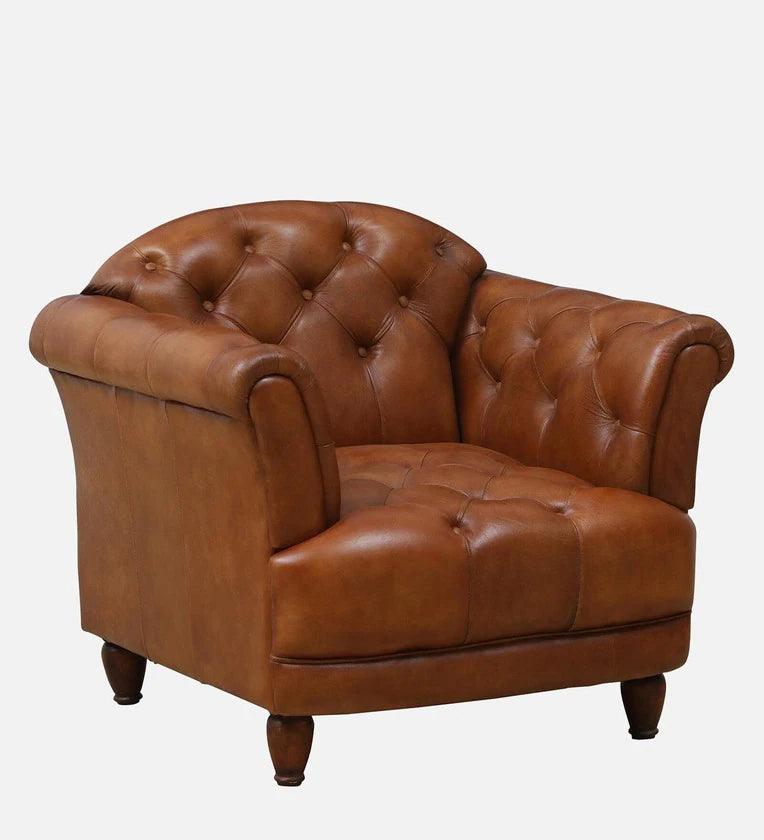 Leather 1 Seater Sofa In Antique Tan Colour - Ouch Cart 