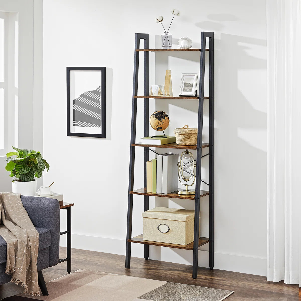 5-Tier Ladder Bookcase – Modern Industrial Design