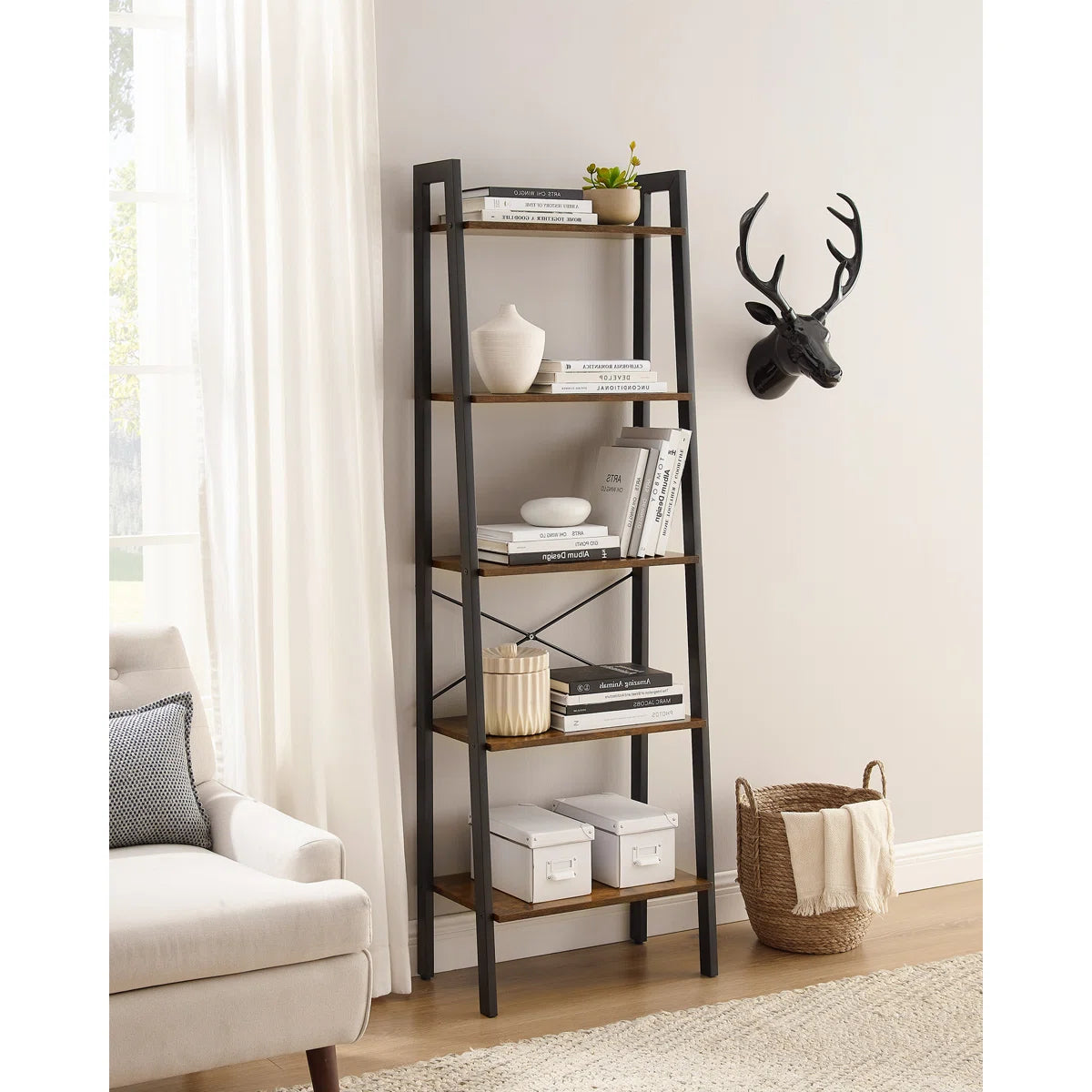 5-Tier Ladder Bookcase – Modern Industrial Design
