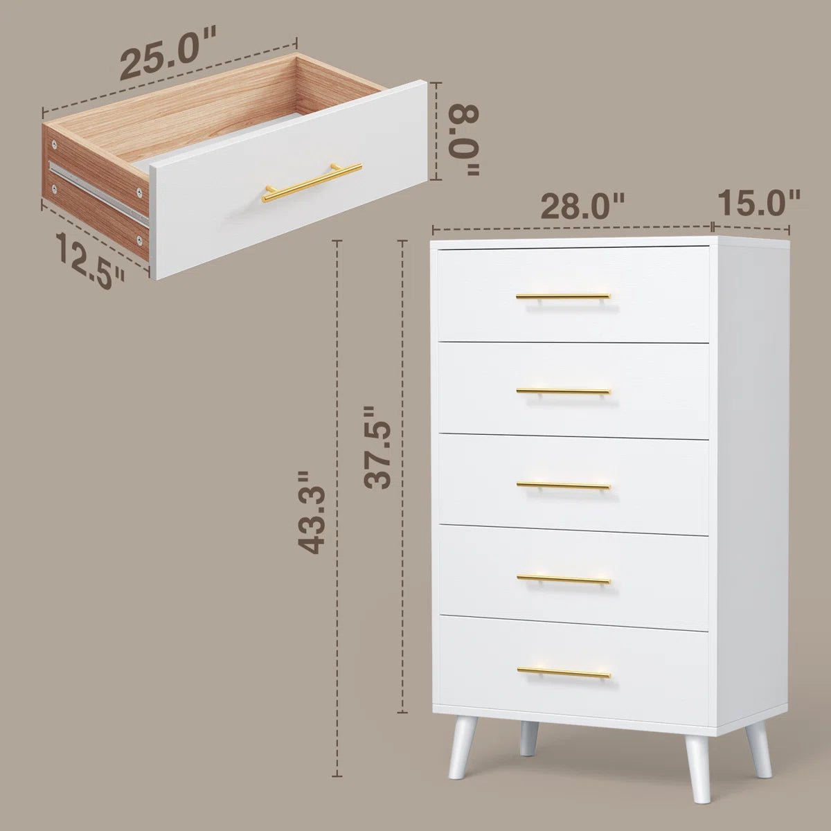 Engineered Wood Tall Chest with Modern Metallic Handles