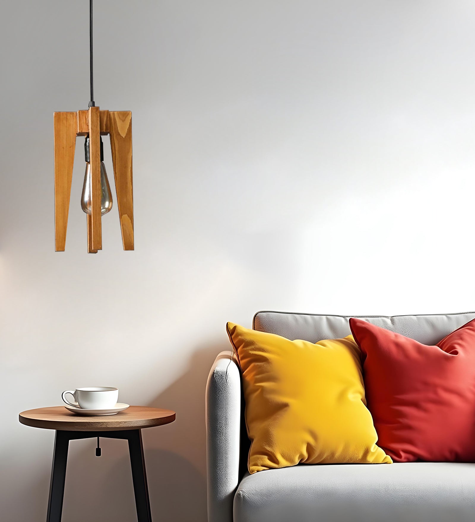 Jet Beige Wooden Single Hanging Lamp (BULB NOT INCLUDED)