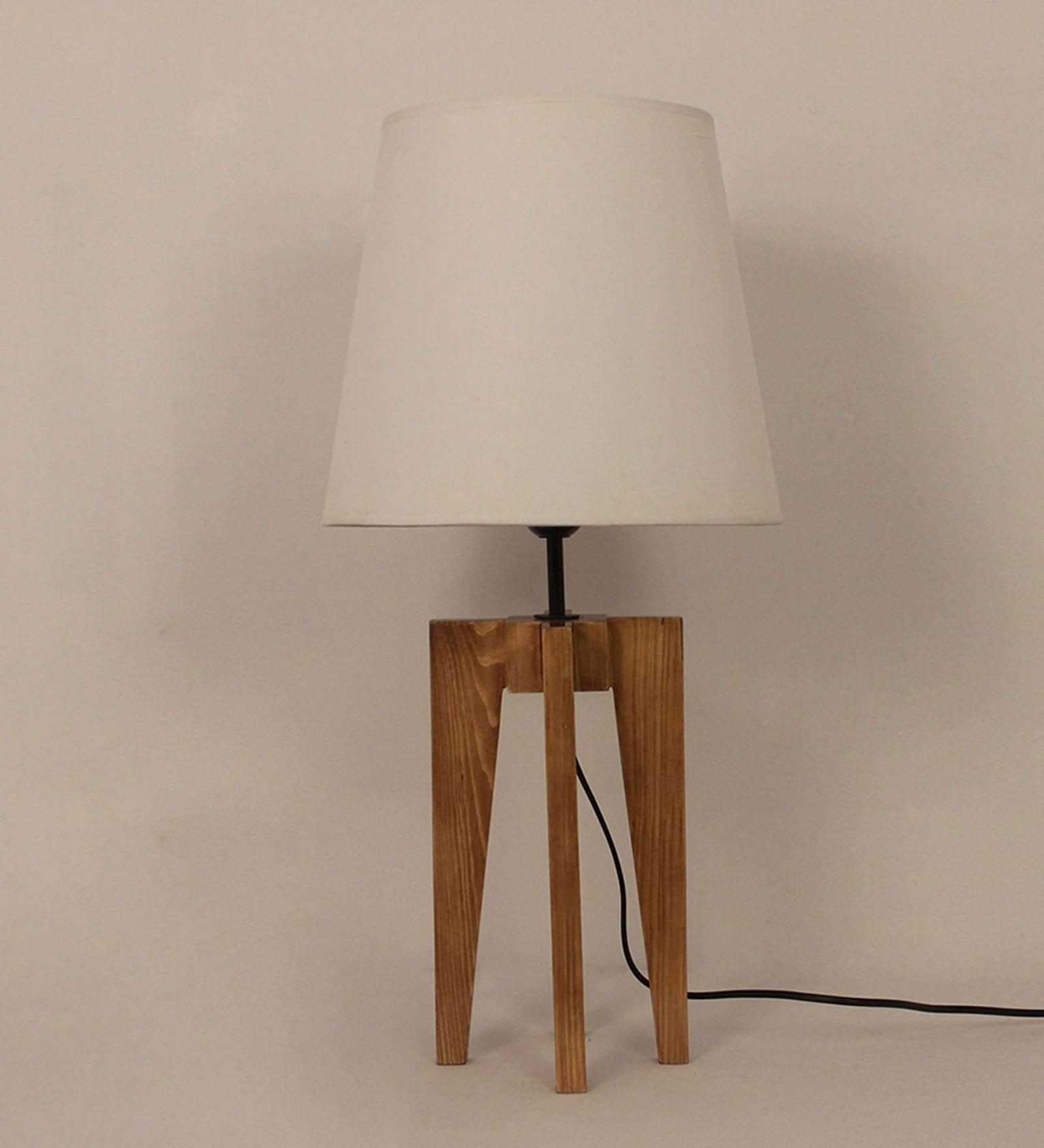 Jet Brown Wooden Table Lamp with Yellow Printed Fabric Lampshade (BULB NOT INCLUDED) - Ouch Cart 