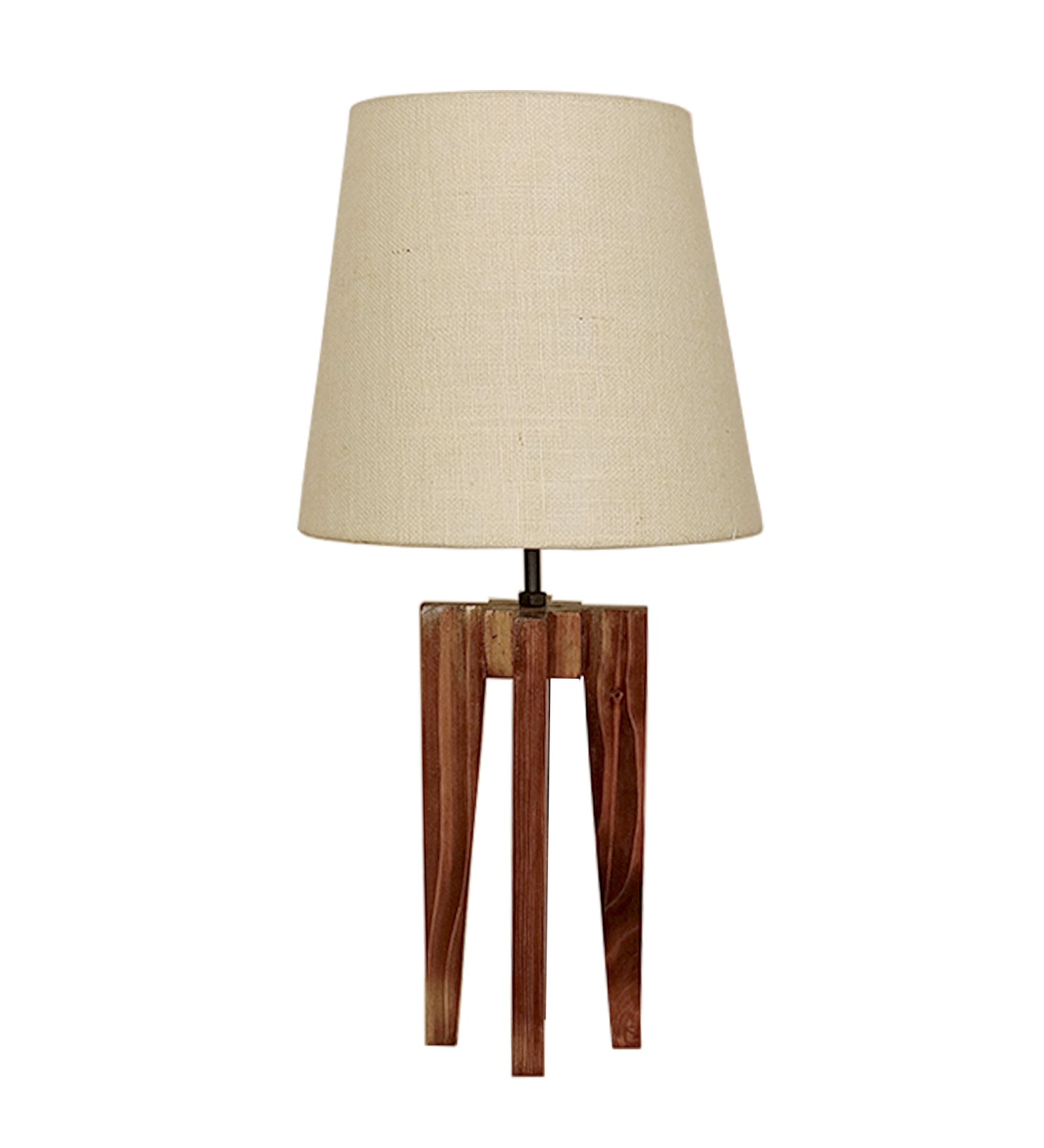 Jet Brown Wooden Table Lamp with White Fabric Lampshade (BULB NOT INCLUDED)