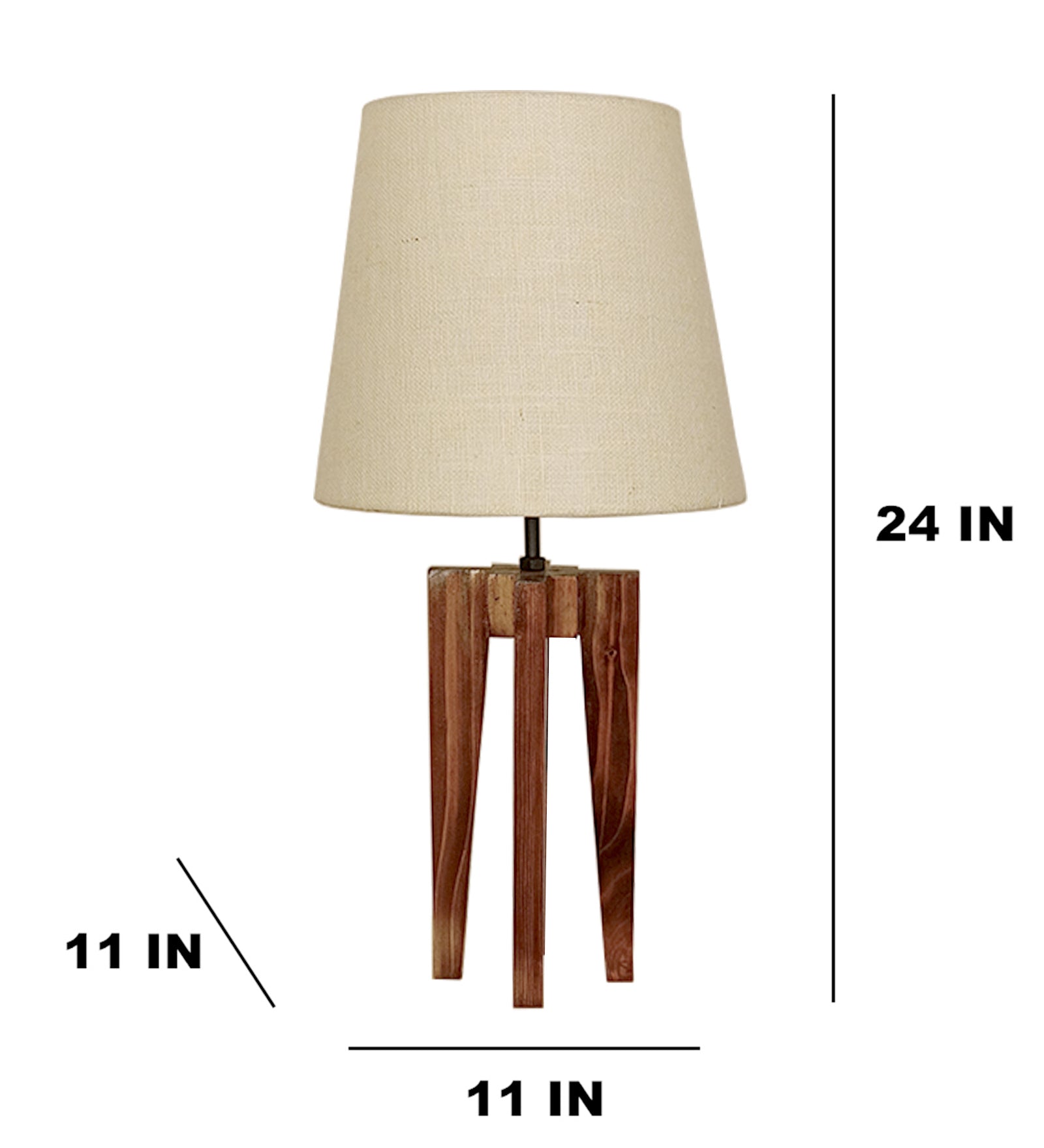 Jet Brown Wooden Table Lamp with White Fabric Lampshade (BULB NOT INCLUDED)