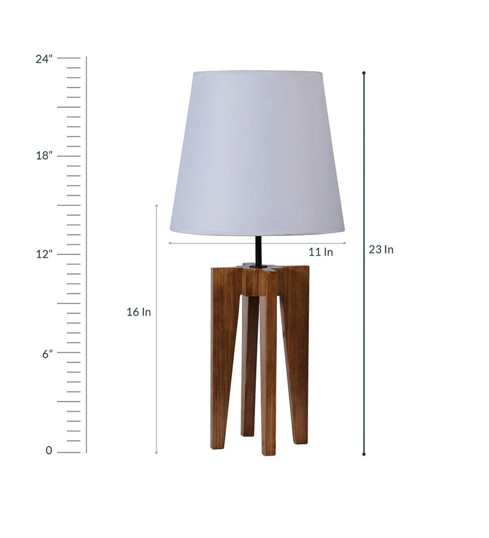 Jet Brown Wooden Table Lamp with Yellow Printed Fabric Lampshade (BULB NOT INCLUDED) - Ouch Cart 