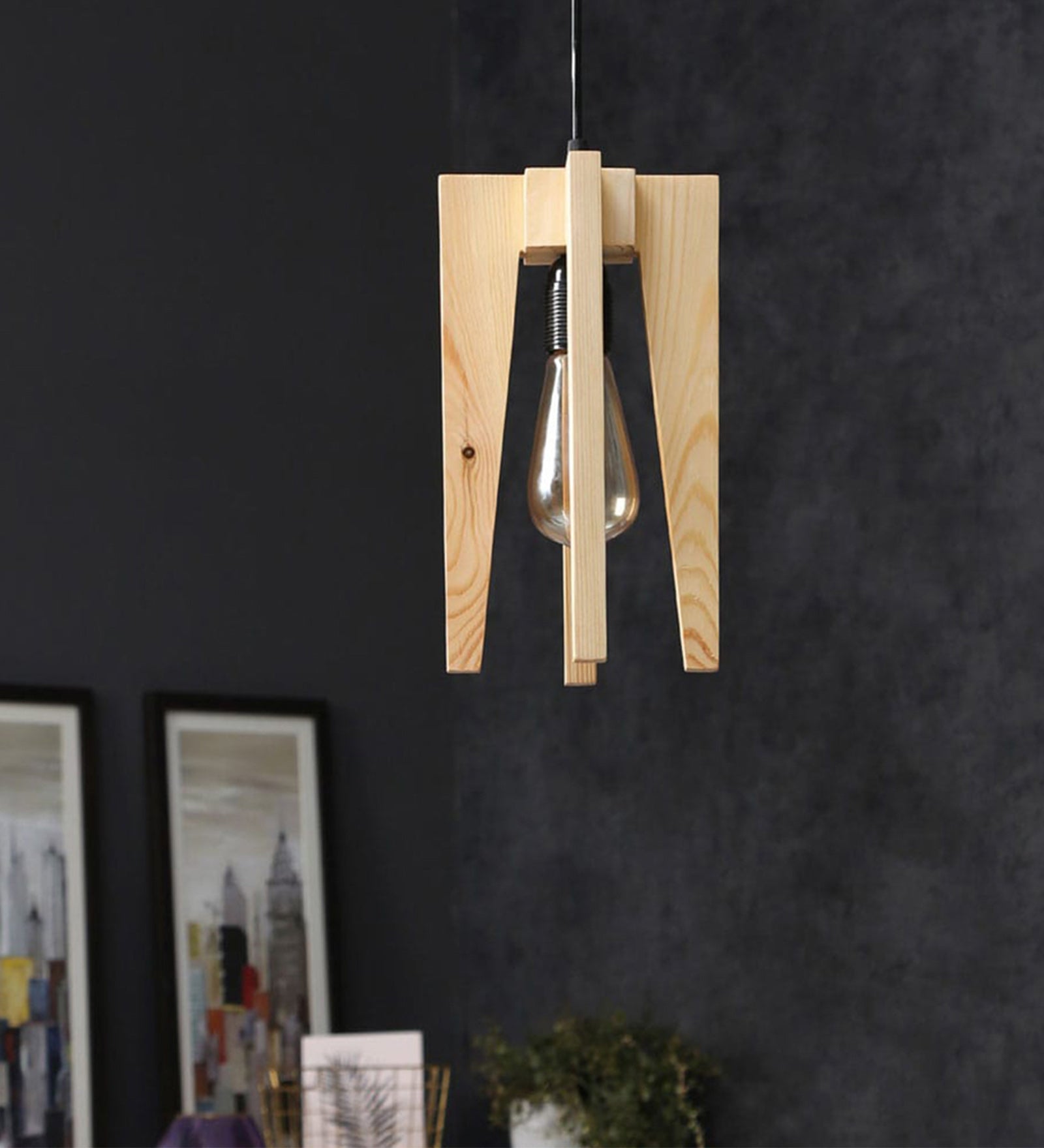 Jet Brown Wooden Single Hanging Lamp (BULB NOT INCLUDED)