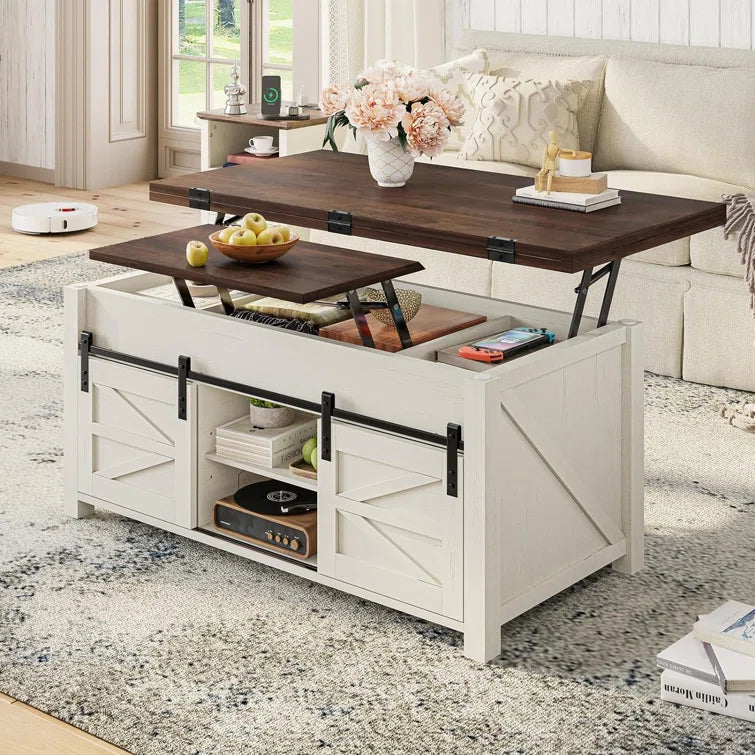 Lift Top Coffee Table for Living Room with 4 Sliding Barn Doors