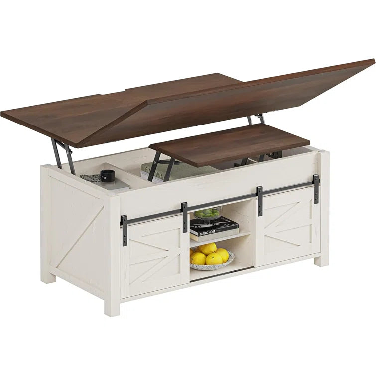 Lift Top Coffee Table for Living Room with 4 Sliding Barn Doors
