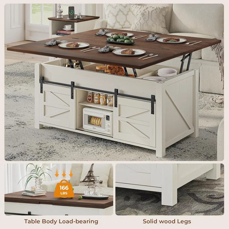 Lift Top Coffee Table for Living Room with 4 Sliding Barn Doors