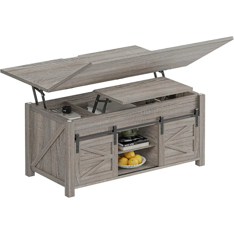 Lift Top Coffee Table for Living Room with 4 Sliding Barn Doors