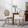 French Style Upholstered Dining Chairs Set of 2 with Solid Wood Frame & Oval Back Design