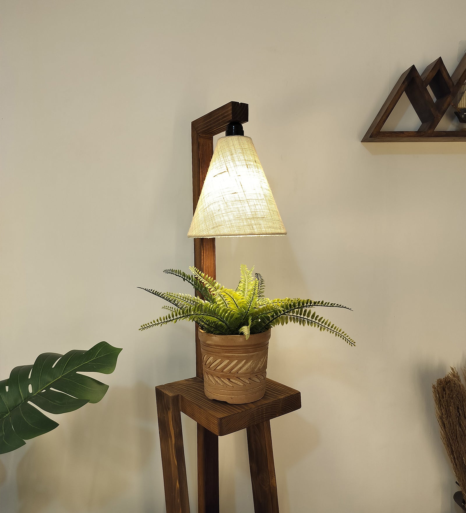 Julia Wooden Floor Lamp with Brown Base and Jute Fabric Lampshade (BULB NOT INCLUDED)