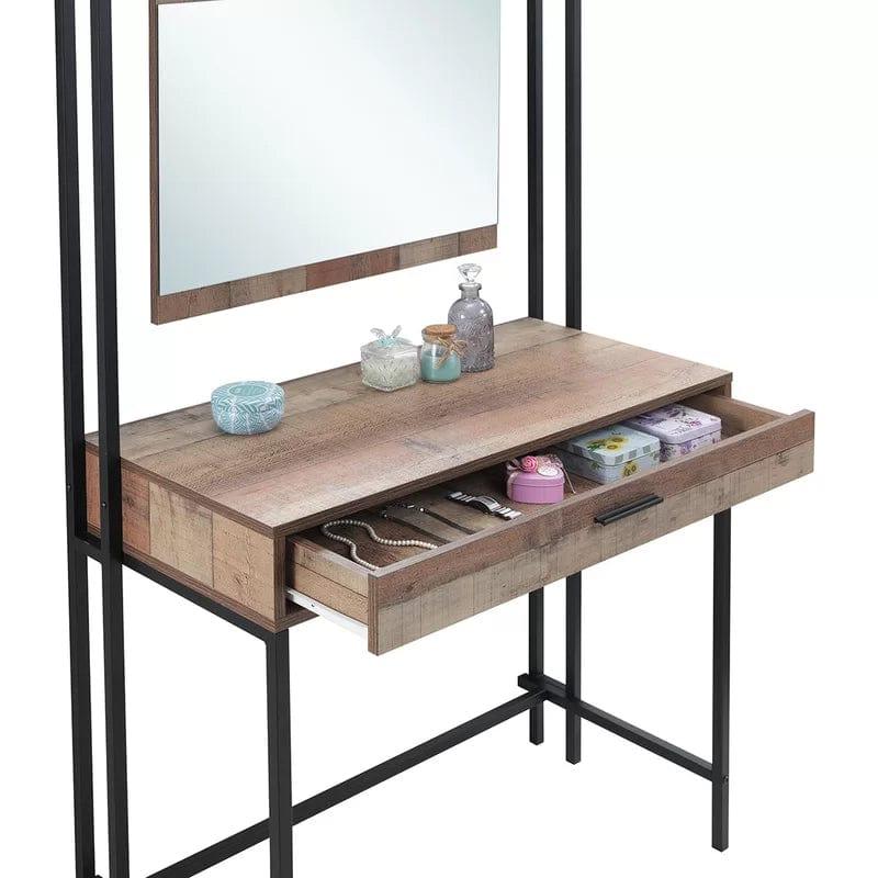 Lufeiya Vanity Table with one Drawer for Bedroom, Home Office Desk with Storage Drawer and Bag, Study Writing Table for Spaces, Brown - Ouch Cart 