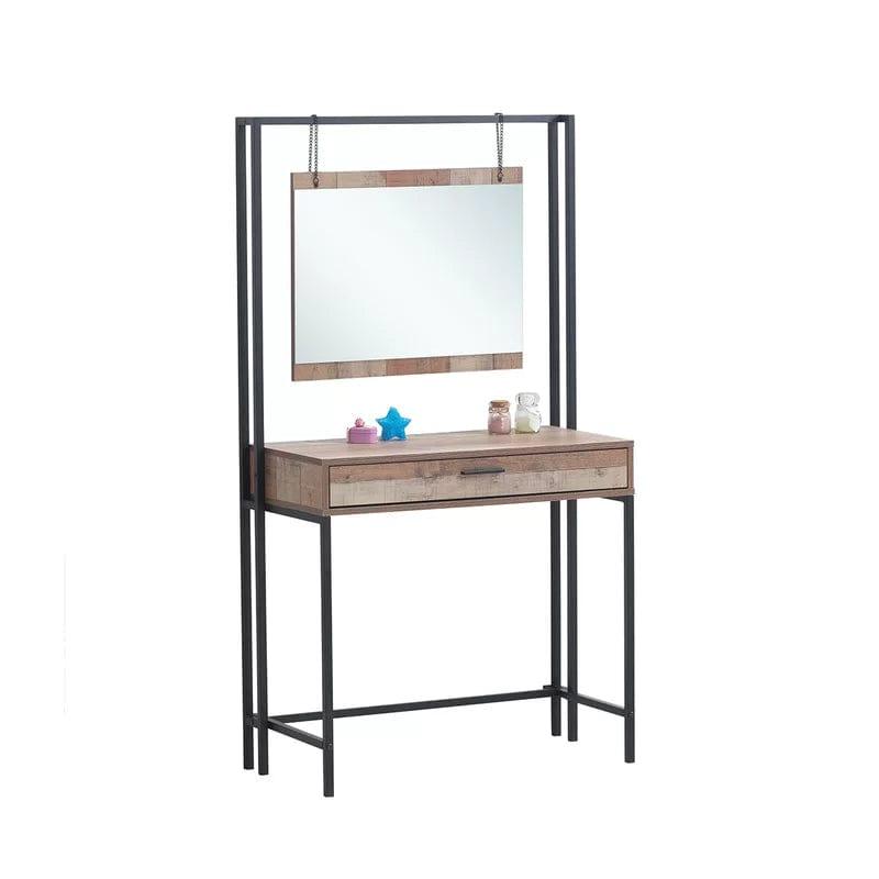 Lufeiya Vanity Table with one Drawer for Bedroom, Home Office Desk with Storage Drawer and Bag, Study Writing Table for Spaces, Brown - Ouch Cart 