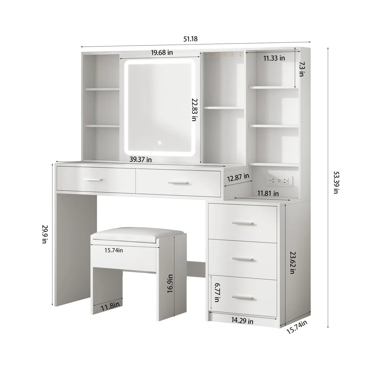 Elegant Jynna Makeup Vanity Desk with Drawers