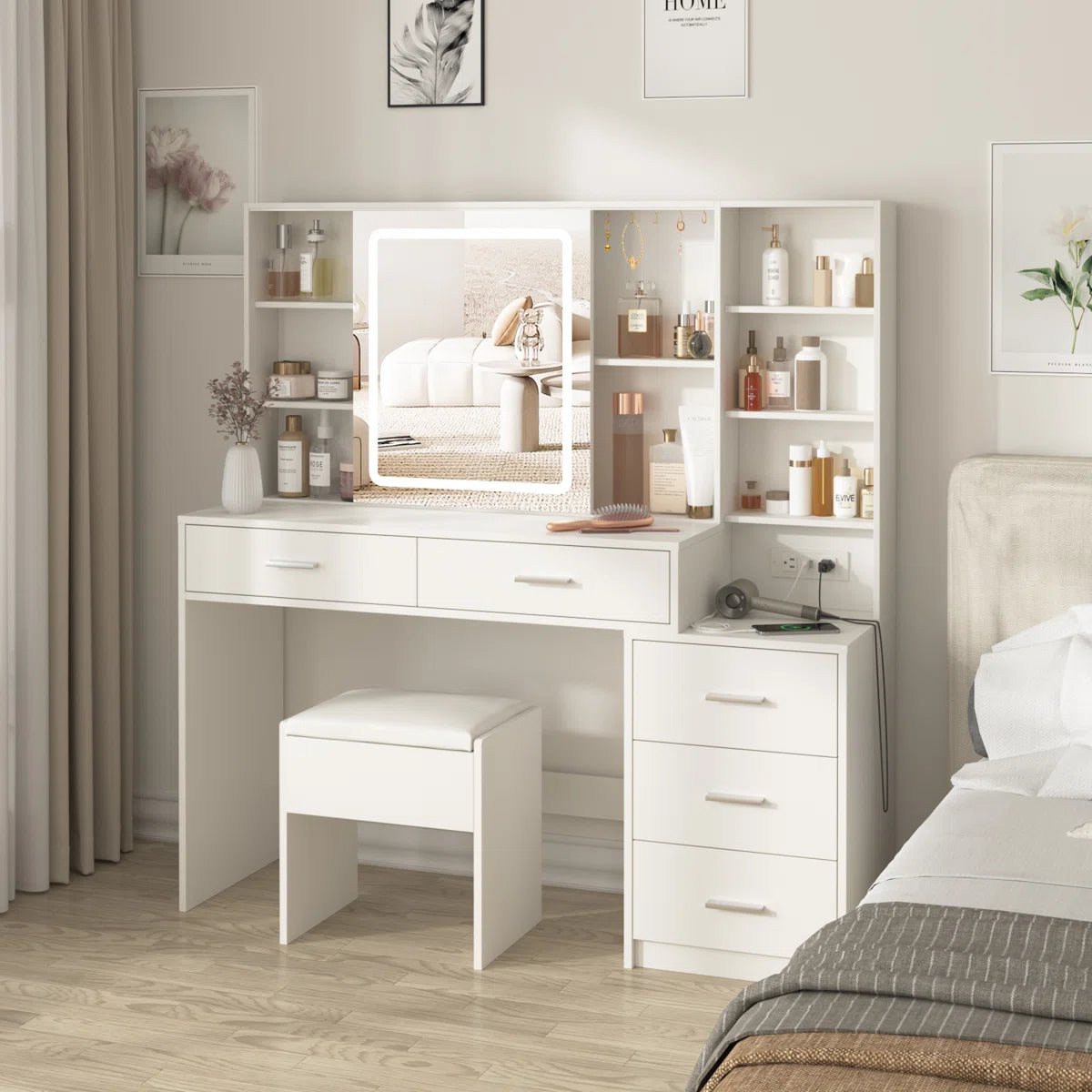 Elegant Jynna Makeup Vanity Desk with Drawers