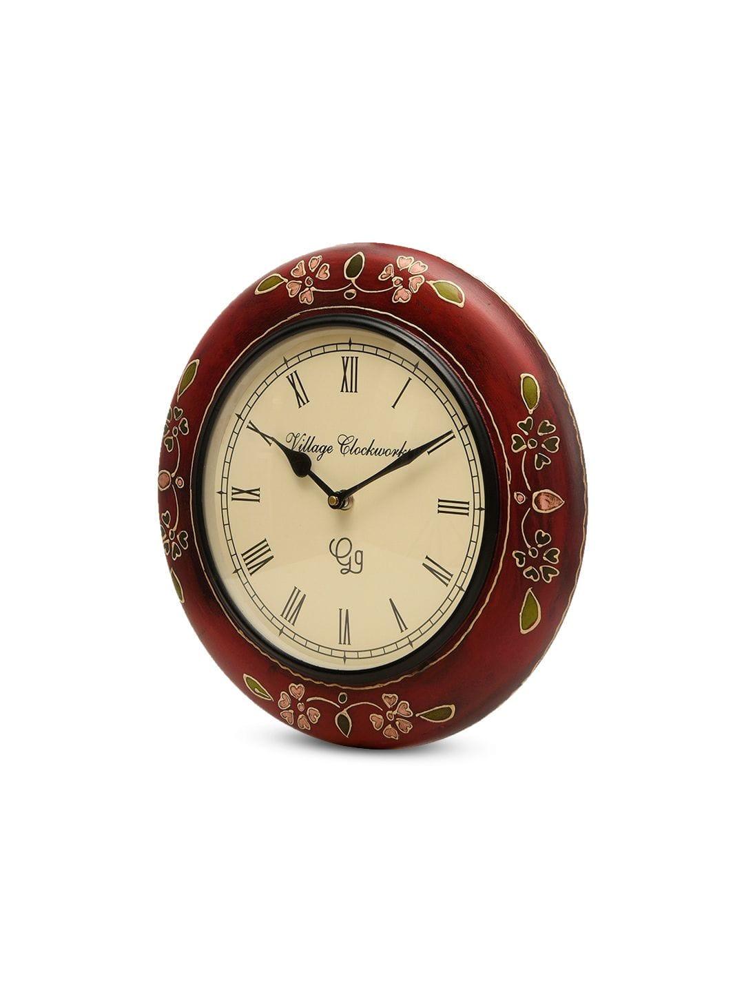 Round Handpainted Wooden 12 Inches Wall Clock - Ouch Cart 