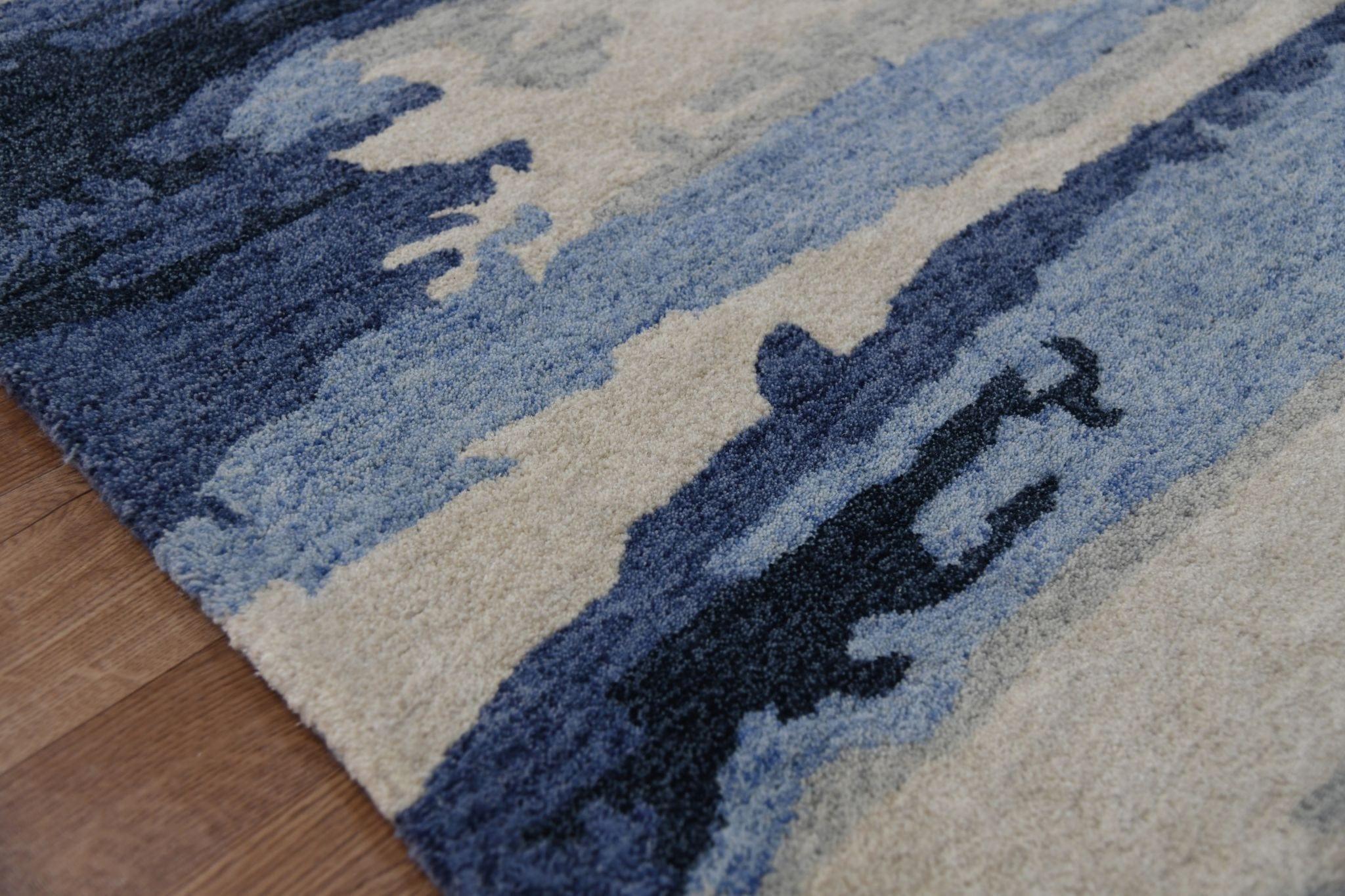 Navy Wool & Viscose Abstract 5x8 Feet Hand-Tufted Carpet - Rug - Ouch Cart 