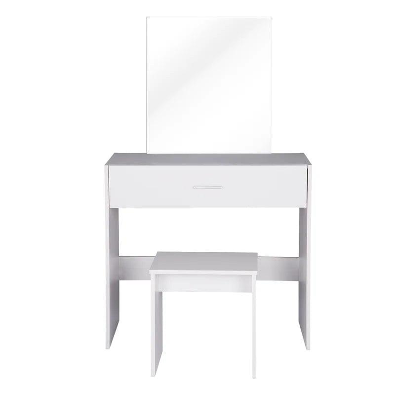 Soges Vanity Table Set with Mirror and Stool, Makeup Desk Dressing Table with Storage Drawer Make Up Table (White) - Ouch Cart 