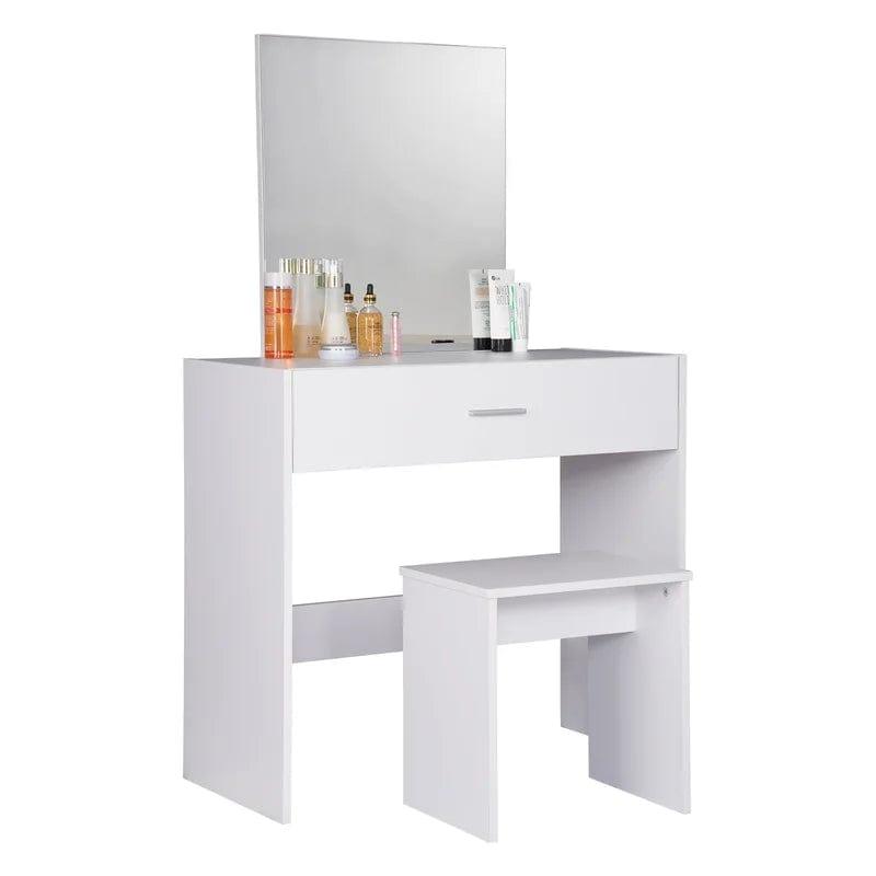 Soges Vanity Table Set with Mirror and Stool, Makeup Desk Dressing Table with Storage Drawer Make Up Table (White) - Ouch Cart 