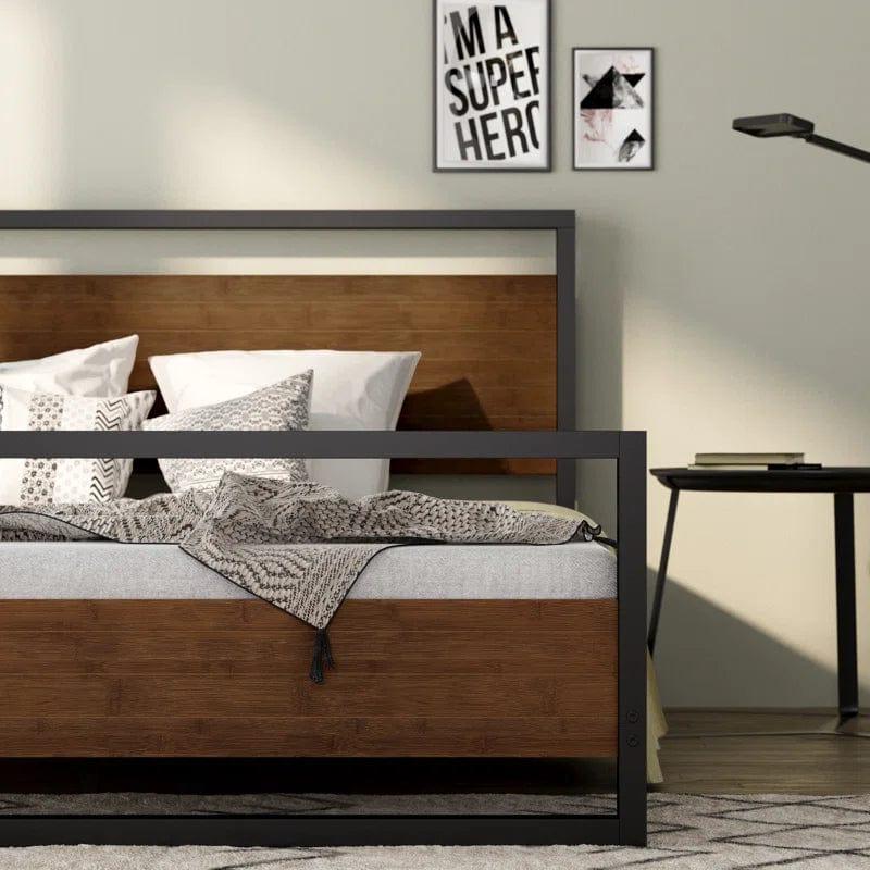 Karlie Bed Frame with Deatiled Wood Headboard - Ouch Cart 