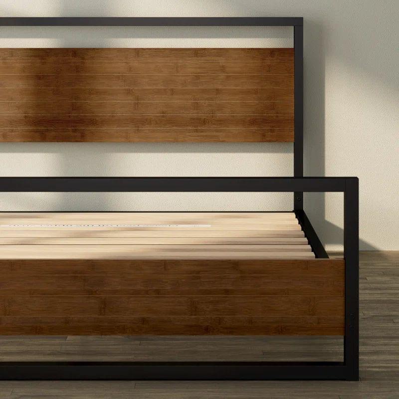 Karlie Bed Frame with Deatiled Wood Headboard - Ouch Cart 