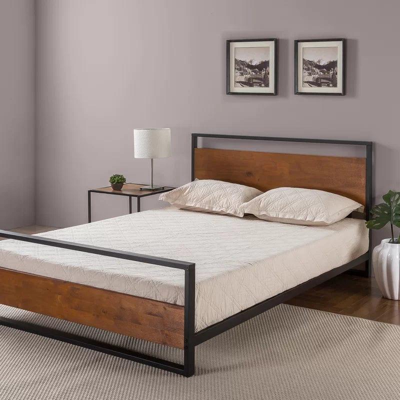 Karlie Bed Frame with Deatiled Wood Headboard - Ouch Cart 