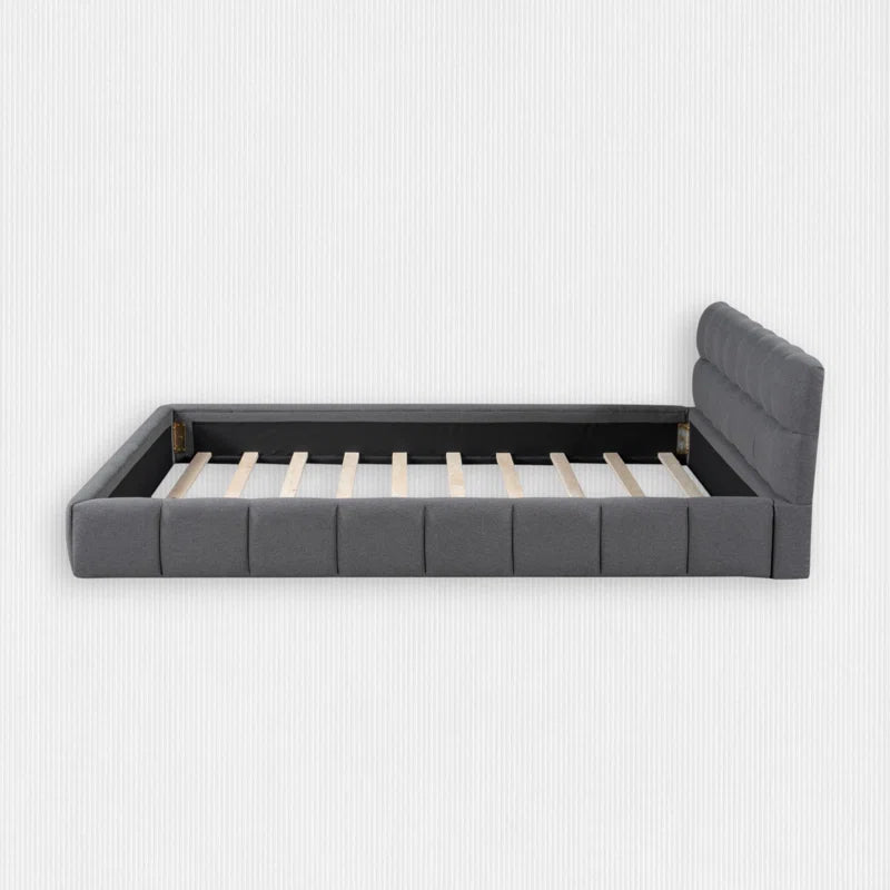 Katence Elegant Linen Queen Platform Bed with Upholstered Headboard and Solid Frame Stability