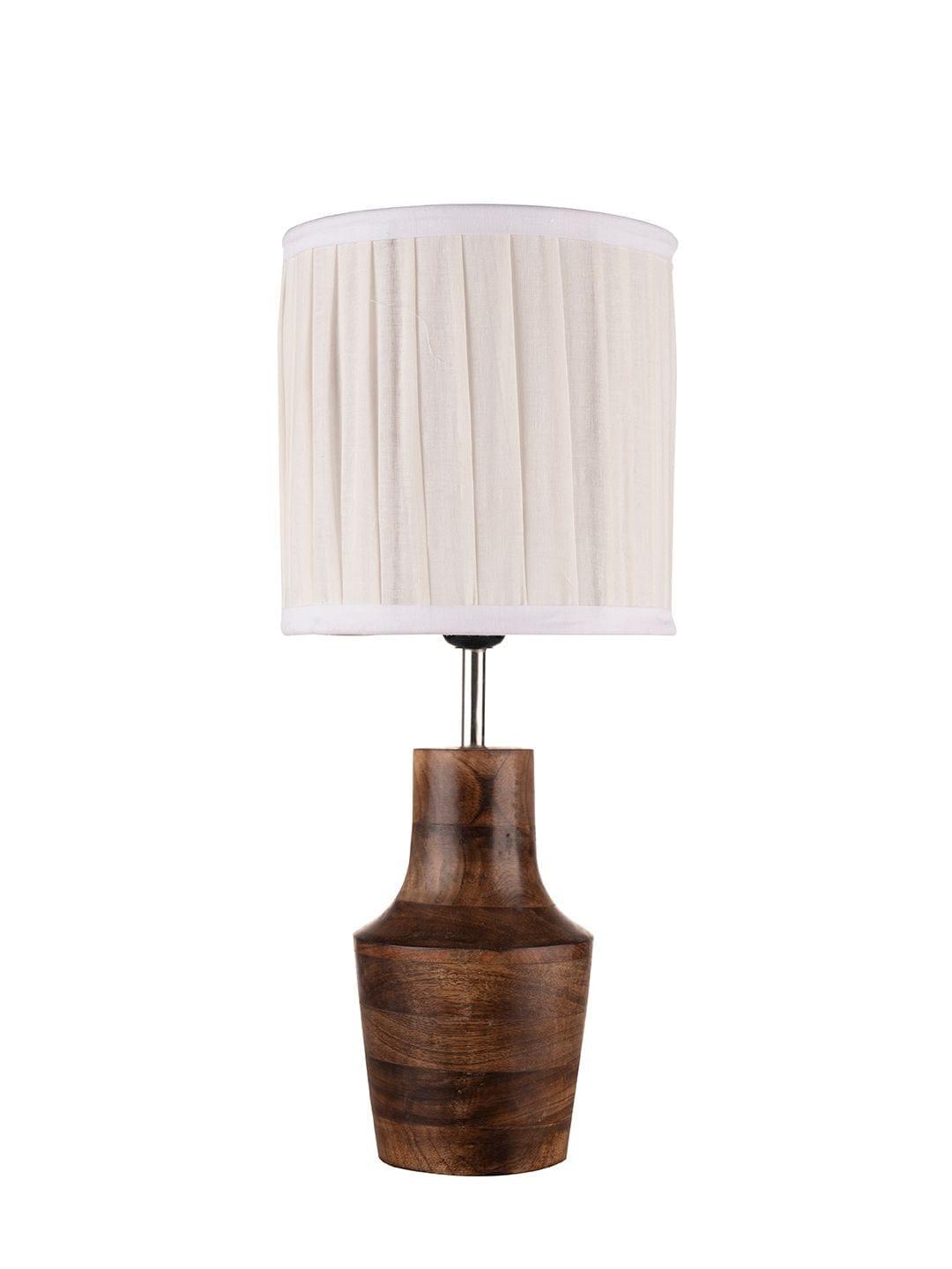 Wooden Firkin Lamp with Pleeted Cotton White Shade - Ouch Cart 