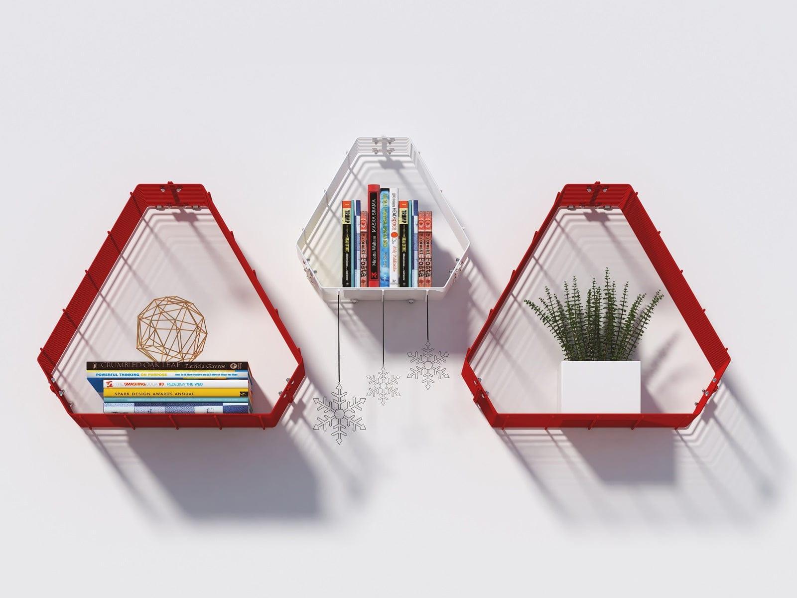 WALL DECOR SHELF 3 UNI SHELF RED , WHITE - Ouch Cart 