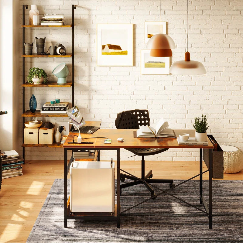 L-Shape Gaming Desk with Built in Outlets,Computer Desk with Monitor Stand