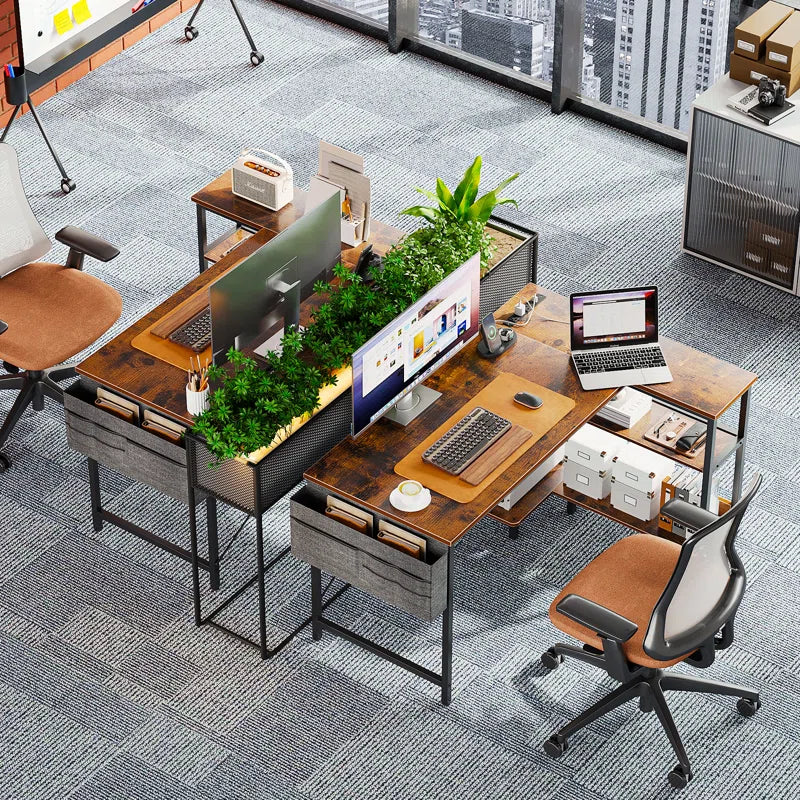 L-Shape Gaming Desk with Built in Outlets,Computer Desk with Monitor Stand