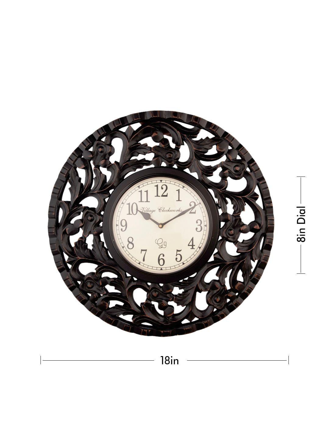 Round Wooden Flower Carving 18 Inches Wall Clock - Ouch Cart 