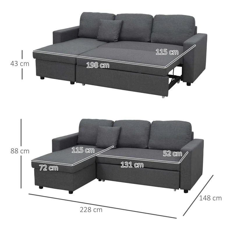 Koryn 2 - Piece Upholstered Corner Sofa Come Bed - Ouch Cart 