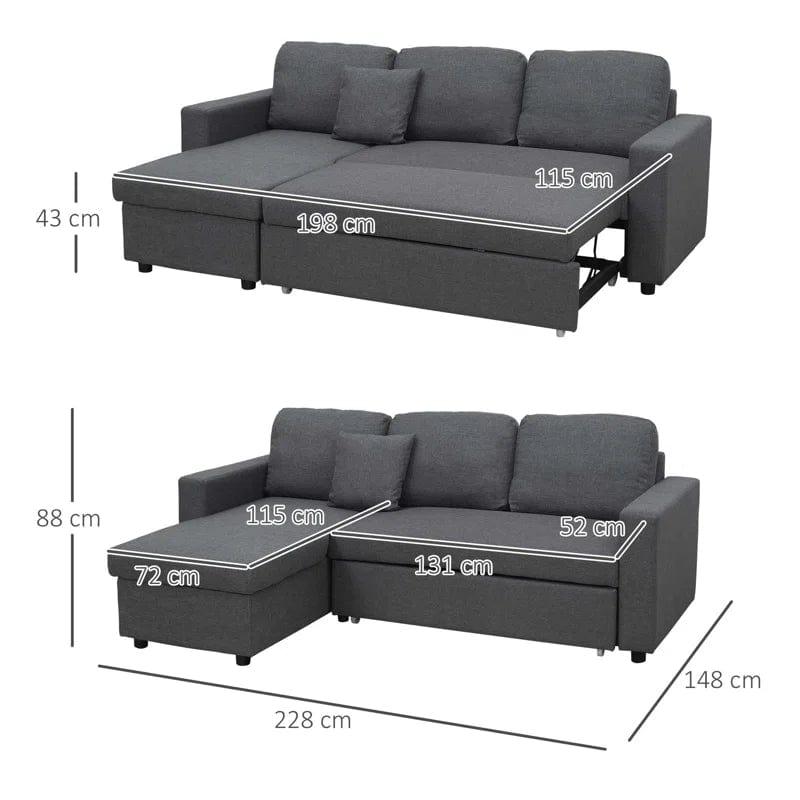 Koryn 2 - Piece Upholstered Corner Sofa Come Bed