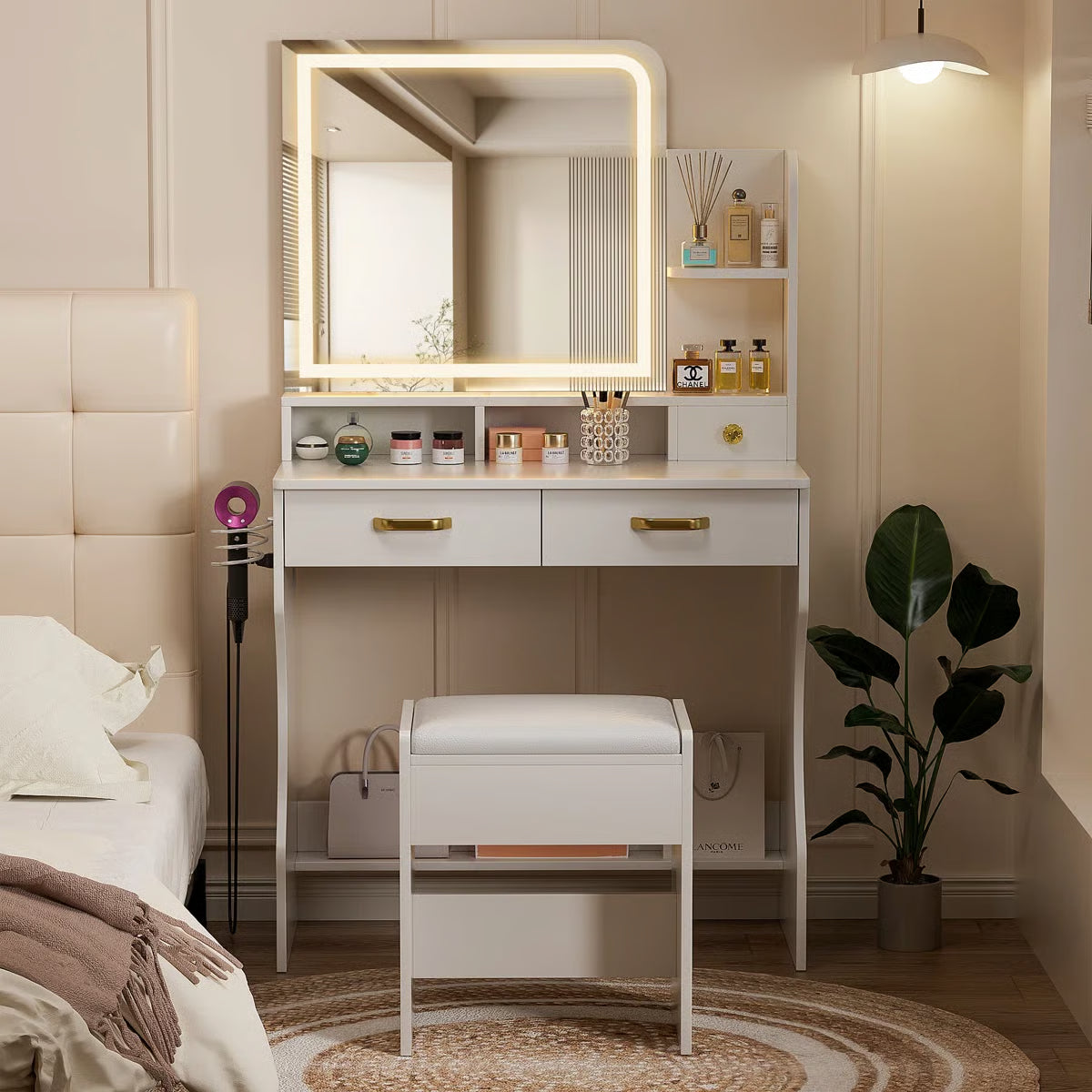 Kyriako Vanity Desk with LED Mirror -OUCH CART |Dressing table