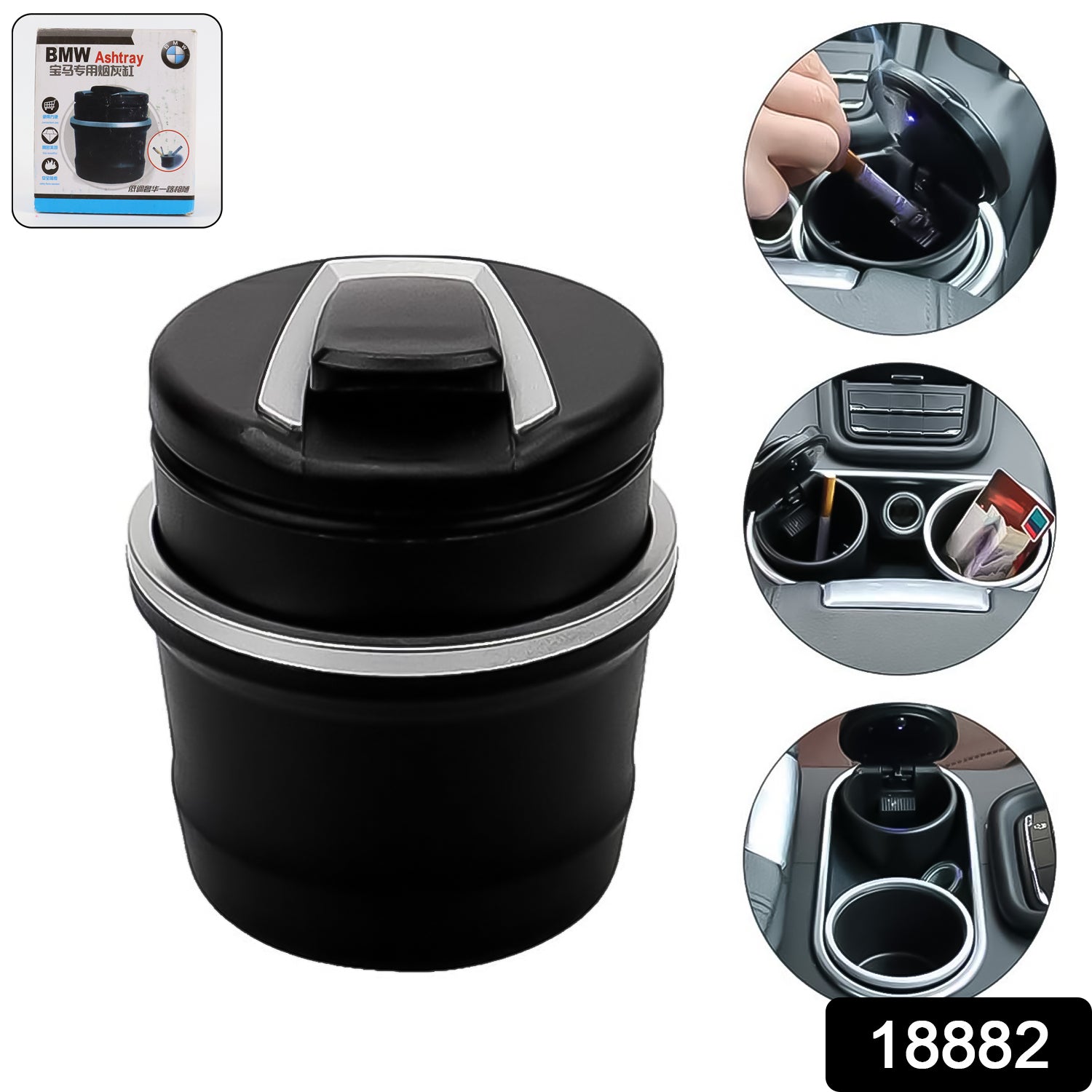 Portable Car Ashtray With Lid And Blue Led Light (1 Pc  With Color Box)