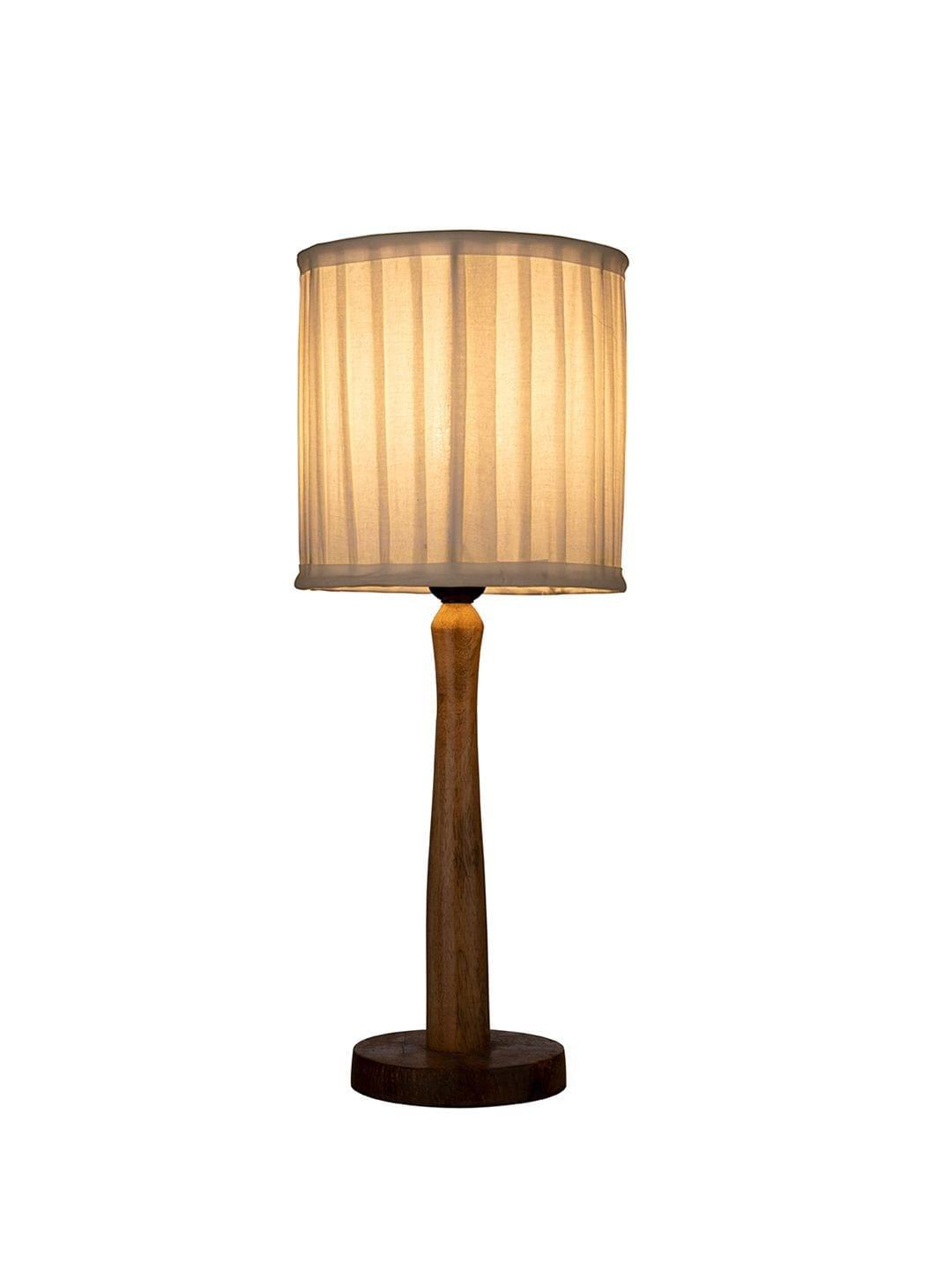 Wooden Brown Lamp with pleeted Balck Shade - Ouch Cart 