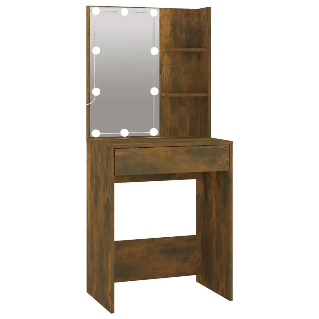 LED Dressing Table With Cabinet Smoked Oak Engineered Wood