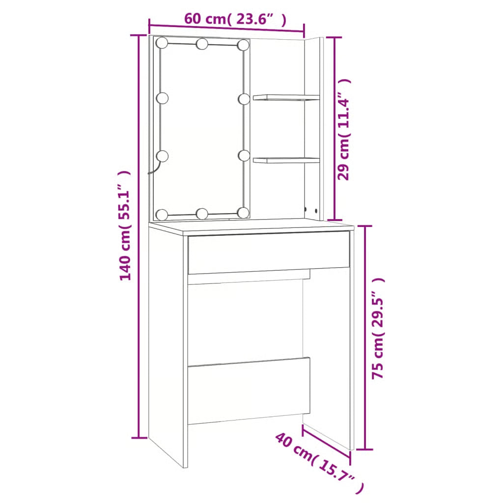 LED Dressing Table With Cabinet Smoked Oak Engineered Wood