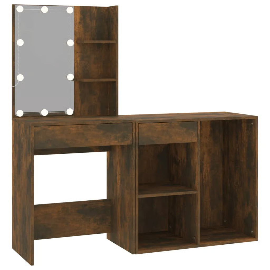 LED Dressing Table With Cabinet Smoked Oak Engineered Wood