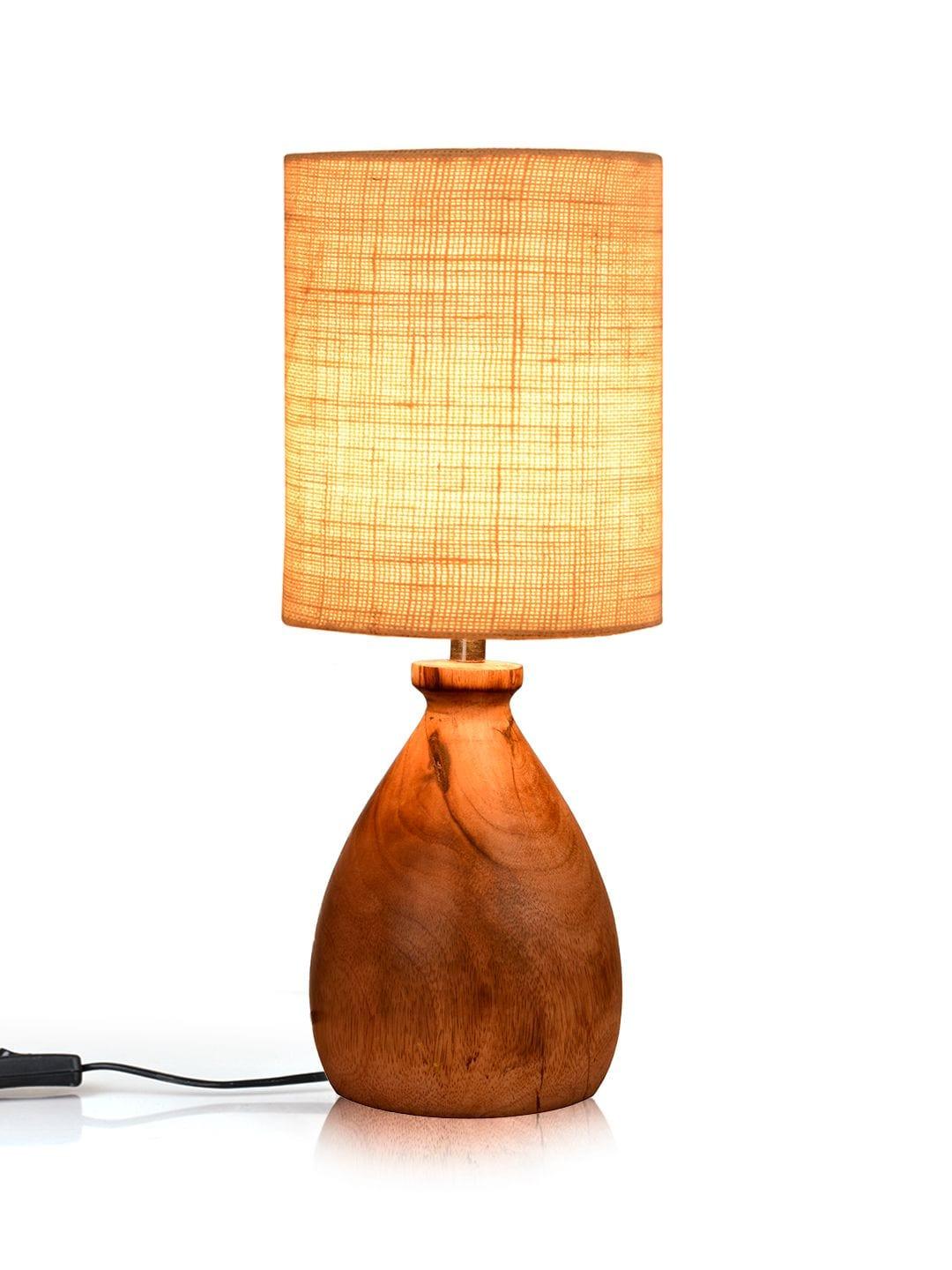 Wooden Dome Table Lamp with Jute White Shade - Ouch Cart 