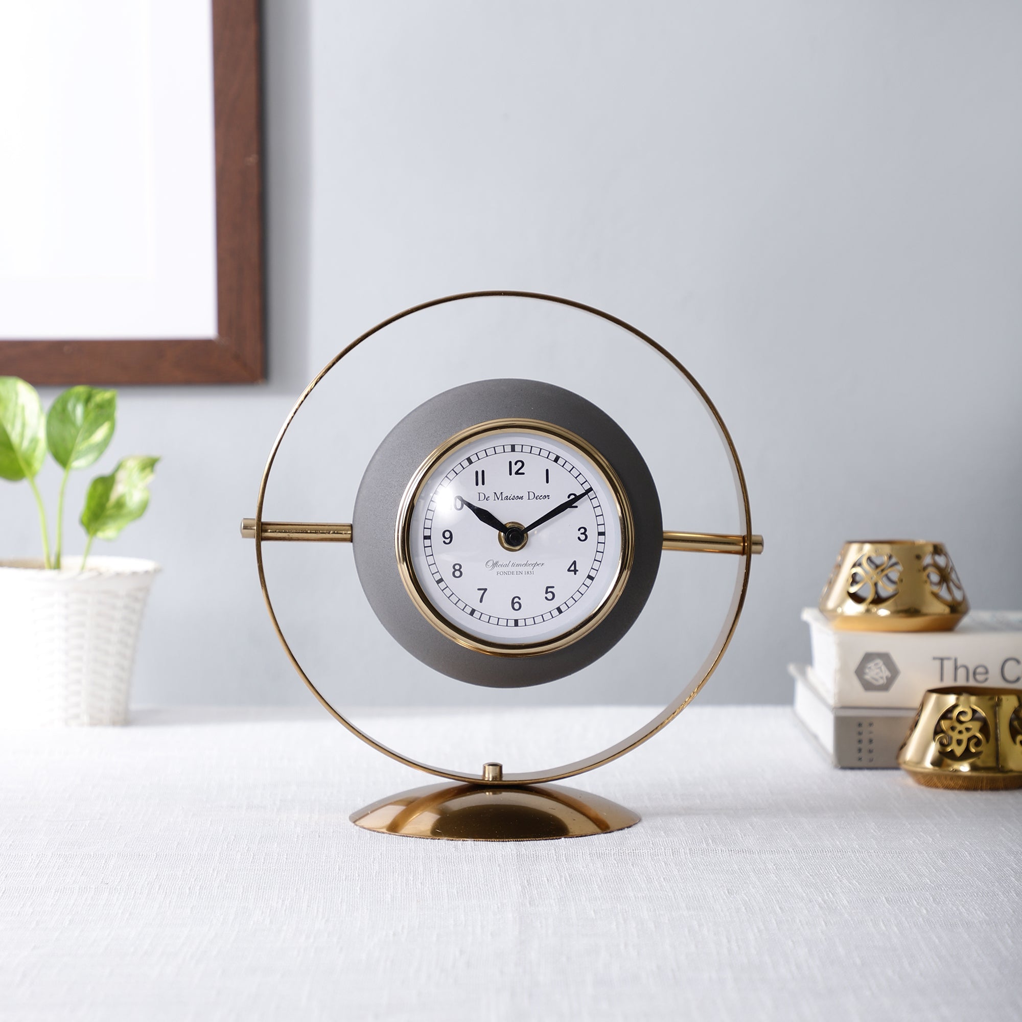 Halo Clock In Ivory Grey & Gold