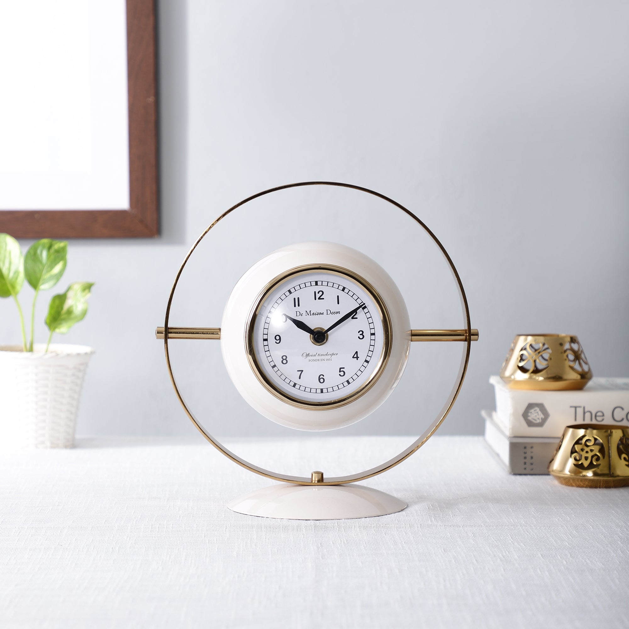 Halo Clock In Ivory White & Gold