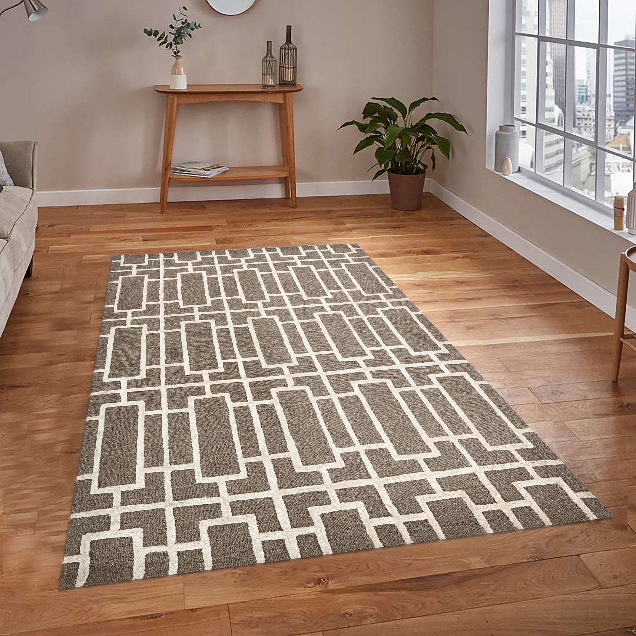 Saraswati Global Hamdmade Wool Rug, Modern Rug, 8x10 Feet Area Rug,  Ideal for Bedroom, Living Room, and Dining Room, Kids Room, Office Rug, Anti-Skid & Anti Slip Backing Carpet.